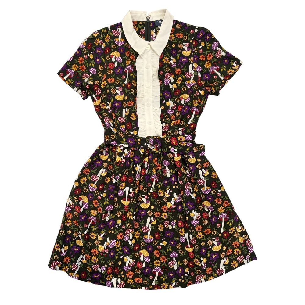 ModCloth Twee Mushroom Woodland Fairycore Dress Size 4 Literary Forest Flowers - Picture 2 of 8